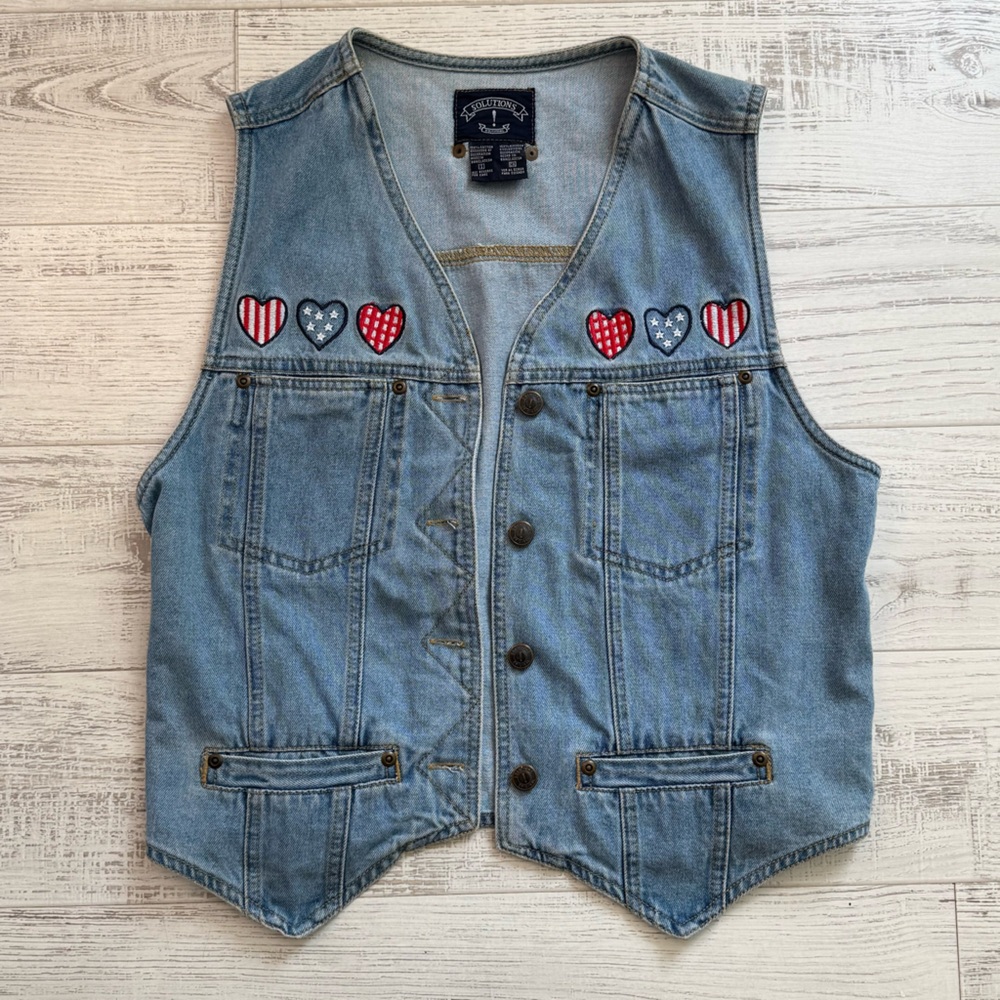 2000’s Denim Vest w/ Embroidered Hearts